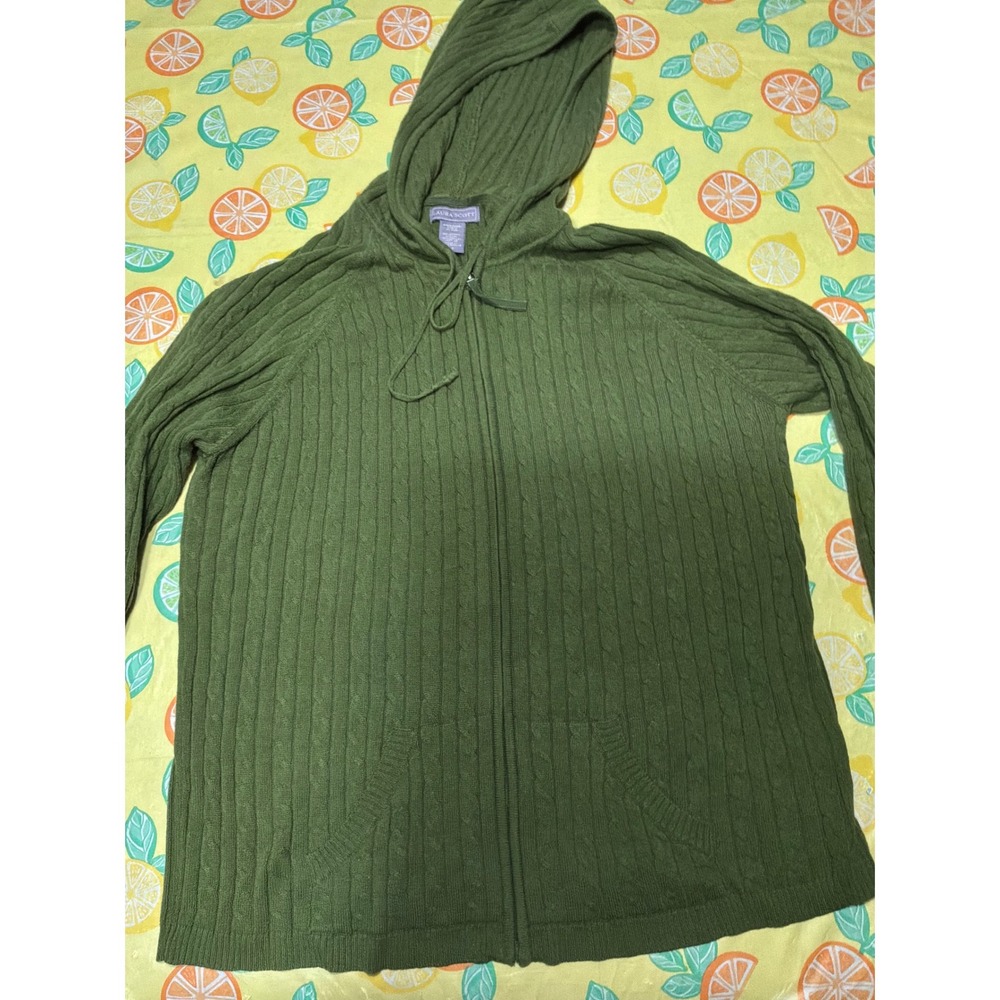 Gorpcore Womens Laura Scott Cable Knit Full Zip Hoodie L Olive Green